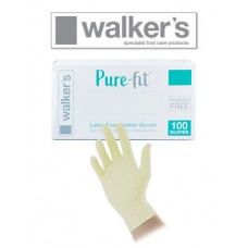 Walkers Pure Fit - Latex POWDER FREE White Gloves - 1 BOX SINGLE (100) 